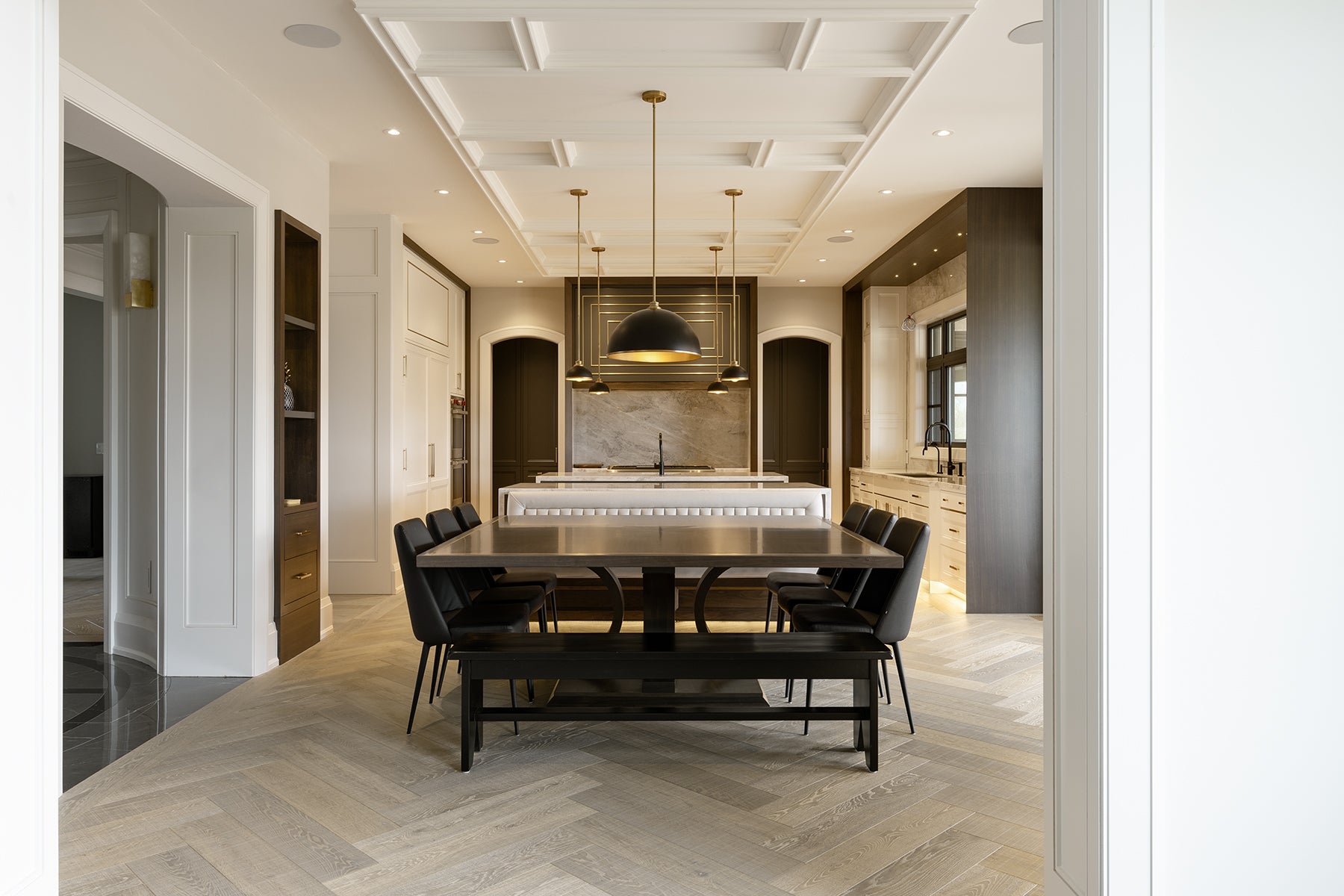 an interior view with midcentury modern furniture and northern wide wood planks on the floor